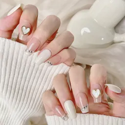 Unhas Falsas com Cor Pura, Formato de Concha, Estilo Francês, Estilo Pure Desire, Avançado