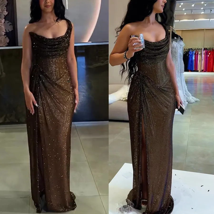 Vestido novo com fenda e lurex primavera/verão 2025 europeu e americano, vestido feminino slim-fit casual para festas, estilo INS