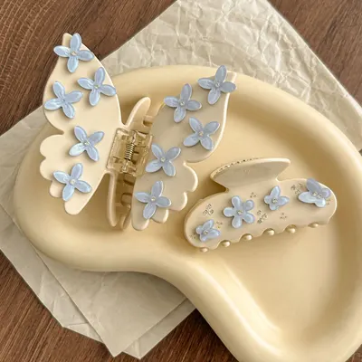 Presilha de cabelo 3D com borboleta e flor, com strass, elegante, para rabo de cavalo na parte de trás da cabeça