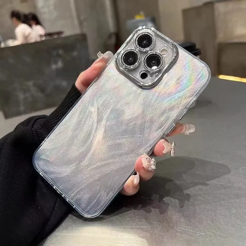 Capinha de telemóvel simples com glitter e protetor de lente