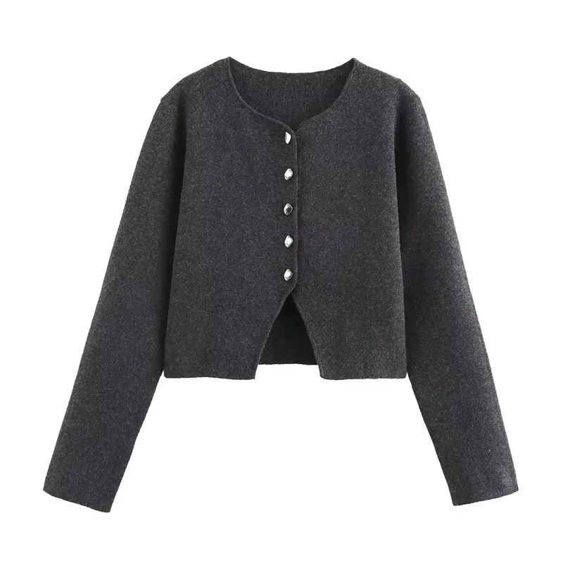 Casaco de malha plana de gola redonda, manga comprida, casual, temperamentada, estilo francês de comutação, venda por grosso de vestuário feminino de venda transfronteiriça, outono 24, modelo 5536182