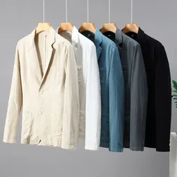 Terno pequeno casual de linho com colarinho plano, estilo japonês, versátil para homens