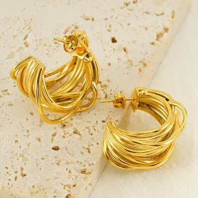 Brincos de ouro transfronteiriços europeus e americanos, de luxo leve, design simples e moderno, brincos irregulares de várias linhas, para mulheres, em stock