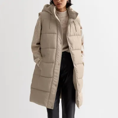 Pure Color Mid-Length Vest Hooded Top Women s Casual Fashion Zipper Single-Breasted Outerwear