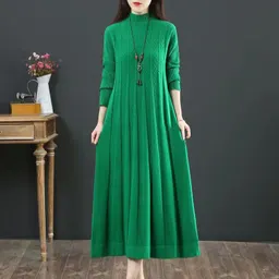 Vestido de tricô feminino de comprimento médio, elegante, emagrecedor e versátil