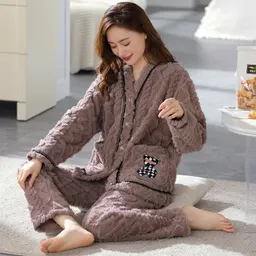 여성 겨울 산호 벨벳 두꺼운 잠옷