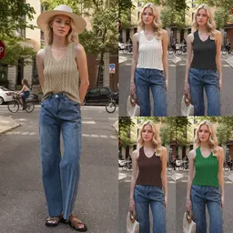 Top de cores sólidas, de malha, casual e elegante, em gola V, para mulher