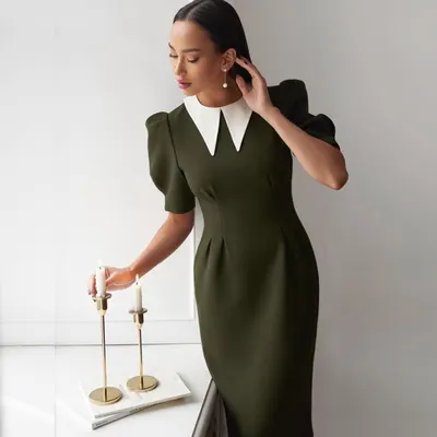 Roupa feminina transfronteiriça europeia e americana, novo para outono de 2024, elegante, para trajeto, vestido casual elegante e moderno, ajustado