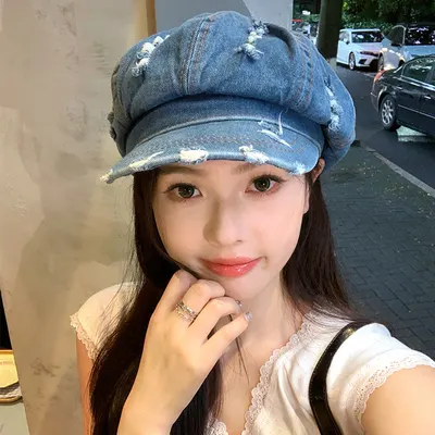 Gorro de ganga rasgado e retro para mulheres