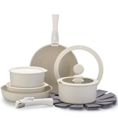 Conjunto de panelas desmontáveis, frigideira antiaderente, conjunto completo de pedra de maifã, conjunto de utensílios de cozinha de 15 peças