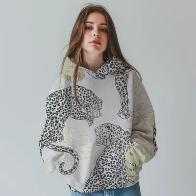 Europe/Amerika Utomlandsaffär Gränsöverskridande Amazon Ny Design Leopardmönster Mode 3D Digitaltryck Hoodad Höst/Vinter Tröja