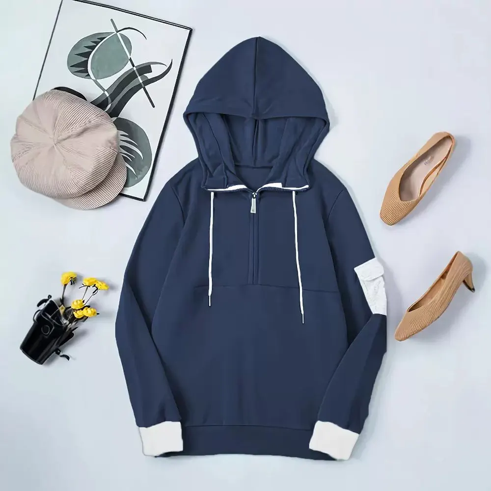 Europeisk och amerikansk utomhandels höstnyhet, enkel, avslappnad, snyggande hooded sweatshirt