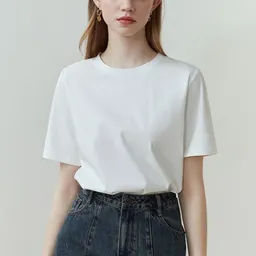 T-shirt de manga curta slim de verão, gola traseira com bainha costurada, 230g algodão penteado novo de primavera e verão, para mulheres