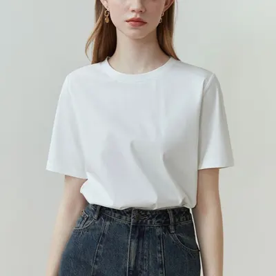 Spring and Summer New 230g Combed Cotton Back Neck Bound Hem Summer Slim Short Sleeve T-shirt for Women