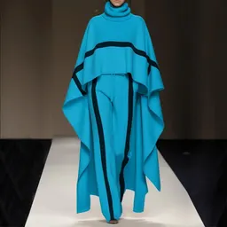 여성용 케이프 하이넥 민무늬 케이프 팬츠 세트