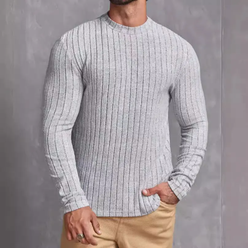 T-shirt de Manga Longa, Gola Redonda, Pullover, Cor Sólida, Casual, Moda e Tendência