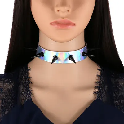 Colar de gargantilha luminoso, colar de estilo street, colar de rebites e tachas para discoteca noturna, colar de pescoço