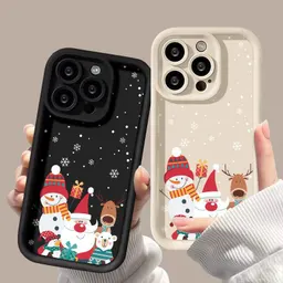 Capa de telemóvel fofa com Papai Noel para iPhone 14, 13, 12/15 fosco