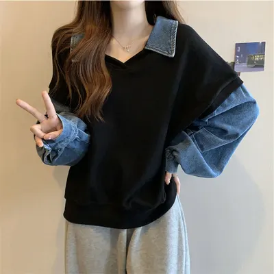 假兩件衛衣女設計感顯瘦上衣潮