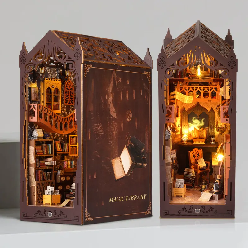 Suporte para livros indutivo, montagem de madeira