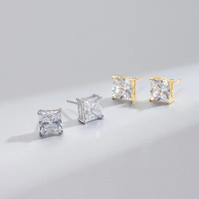 Brincos quadrados de zircónia com quatro garras, estilo luminoso