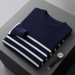 Suéter de Lana Nuevo para Hombre Otoño/Invierno, Color Contrastante, Jersey, Cuello Redondo, Manga Larga