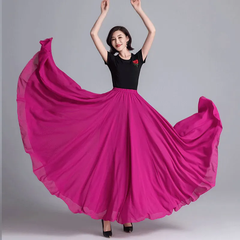 Saia comprida de chiffon com balanço amplo, meia saia, vermelha, para dança de quadrado e dança étnica, cintura alta, modelagem que emagrece