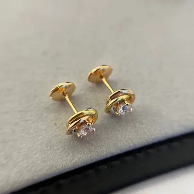 Brinco de três anéis com diamante único, artesanato de gravação requintada