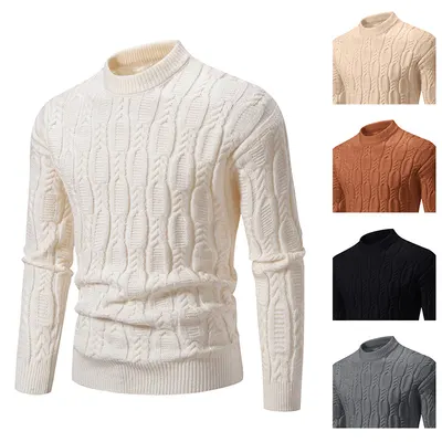 Suéter masculino novo na inverno de 2024, moda quente casual, comércio exterior, gola redonda, pulôver, camisa base