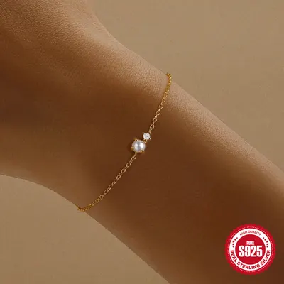 S925 Sterling Silver minimalistiskt pärlinfattat diamantarmband, koreansk nischdesign känsla lyxig temperamentsfull justerbart handsmycke tillbehör