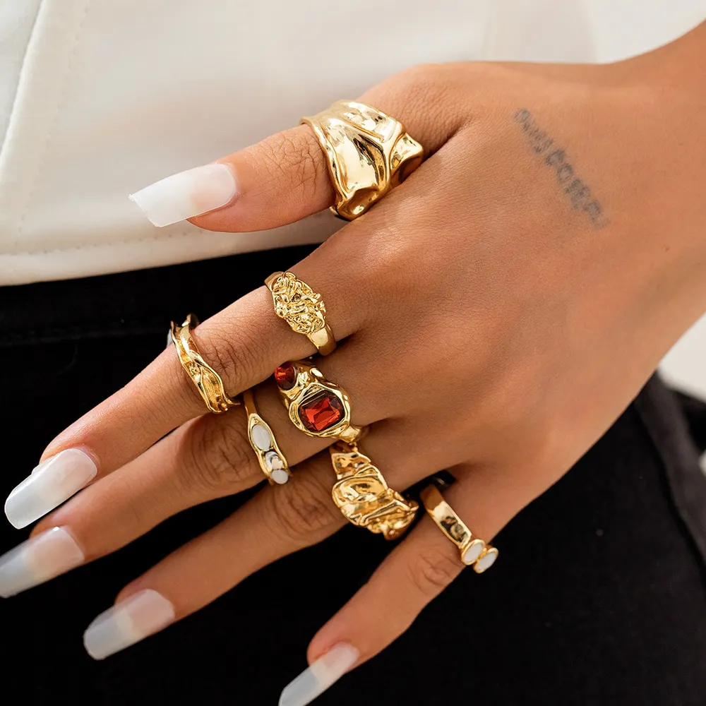 Conjunto de anéis de dedo de moda estilo hip hop