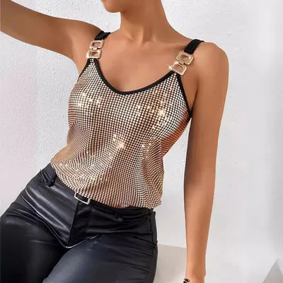 Colete com corrente e lantejoulas para mulher