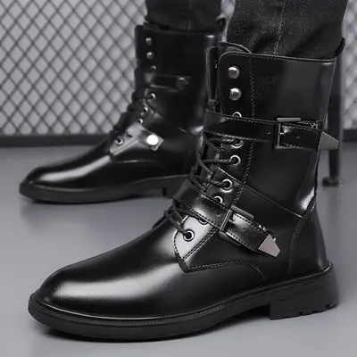 Botas Martin de Denim Retro de Tamanho Grande com Biqueira Larga