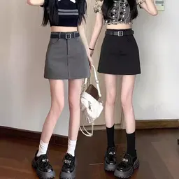 甜辣风高腰A字开叉裙，臀部半裙，胖女孩加绒加厚，小众学院风西装短裙夏季