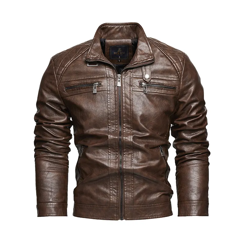 Chaqueta de cuero talla grande retro americana con solapa para hombre