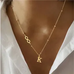 Collar con colgante de letra de moda europea y americana, collar de acero inoxidable con letra, nuevo y sencillo