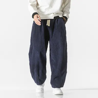 Calças Harem de veludo cotello folgadas para homem, estilo chinês