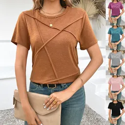T-shirt de manga curta, casual, de cor sólida, top