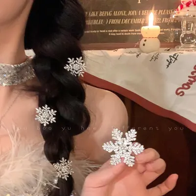 秋/冬スノーフレークパールヘアクリップ、ダックビルクリップ、ヘアアクセサリー