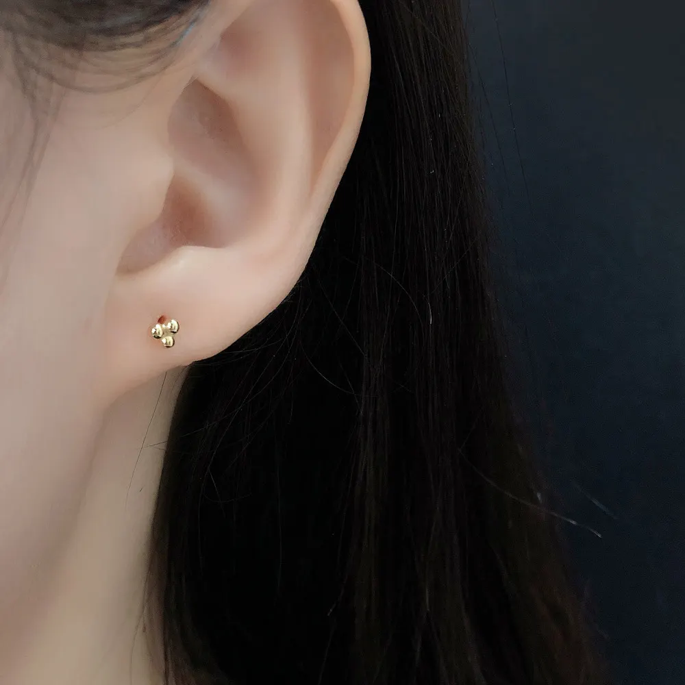 Brincos de Stud de prata S925 com bolinhas minúsculas, minimalistas, doces, de estilo japonês e coreano, com bolas de bolinhas, joias para mulher EH1334