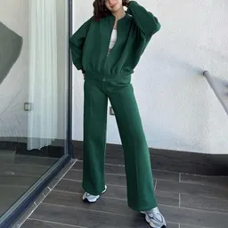 라운드넥 패셔너블 심플하고 우아한 스웨트셔츠 재킷 + 캐주얼 스트레이트 레그 팬츠