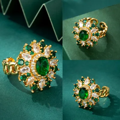 Anel vintage de cobre com zircão e design de flor com zircão colorido