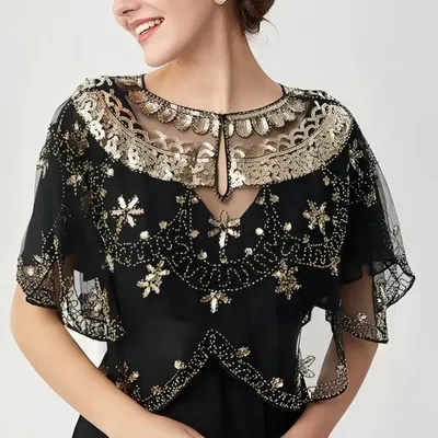 Partihandel tunn brudklänningsaccessoir axelsjal pullover genomskinlig sequin liten jacka capelet för kvinnor