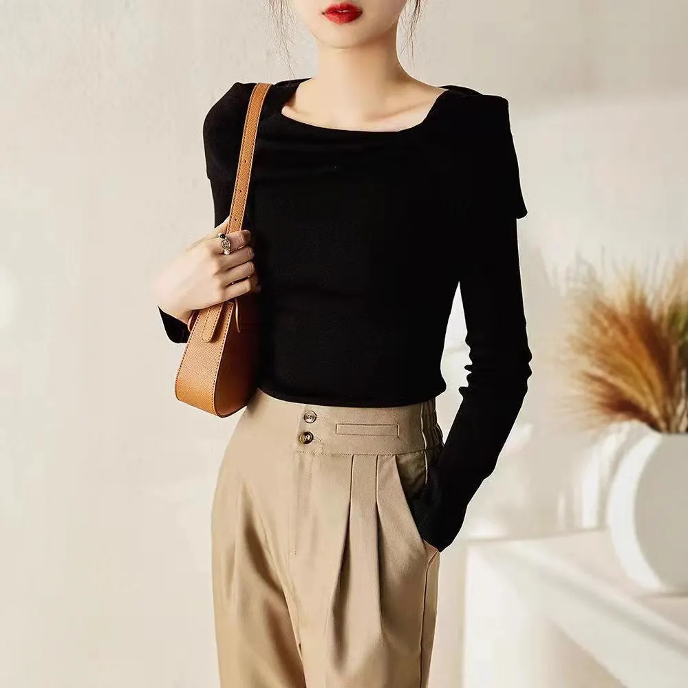 Top de Tricô Pequeno com Laço, Elegante e Francês, para Mulheres
