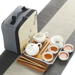Chávena de Chá Portátil para Exterior, Bule, Saco de Viagem, Conjunto de Chá Kung Fu de Cerâmica, Conjunto Pequeno