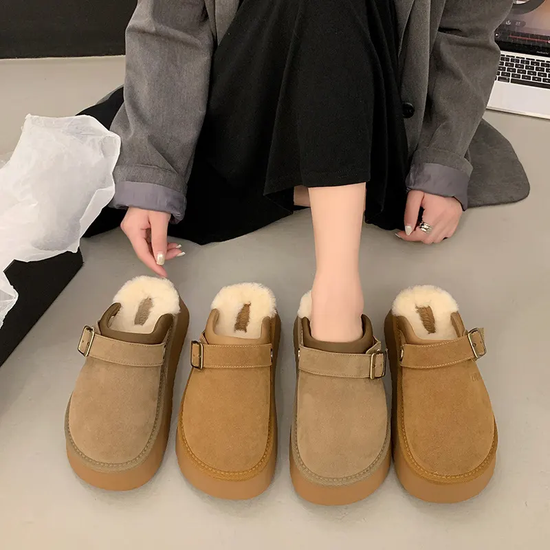 Tjocka sulor pälsiga Birkenstock halvtofflor för kvinnor