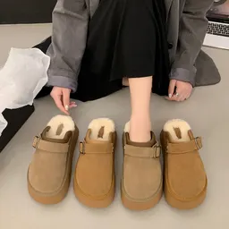 Женские меховые полуботинки Birkenstock на толстой подошве