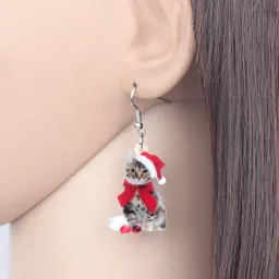 Lindos pendientes de gato de Navidad para mujer, regalos de decoración de dijes de acrílico de Navidad