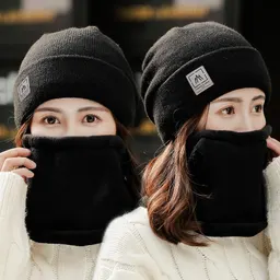 レディース 冬 韓国スタイル カジュアルライディング 暖かい プラスベルベット 厚手 防風 耳保護 レディース ネックウォーマー ウールハット 秋・冬