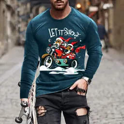 Venta directa de fábrica Moda europea y americana Papá Noel Impresión digital 3D Manga larga Ambiente festivo personalizado Camisa de manga larga con cuello redondo